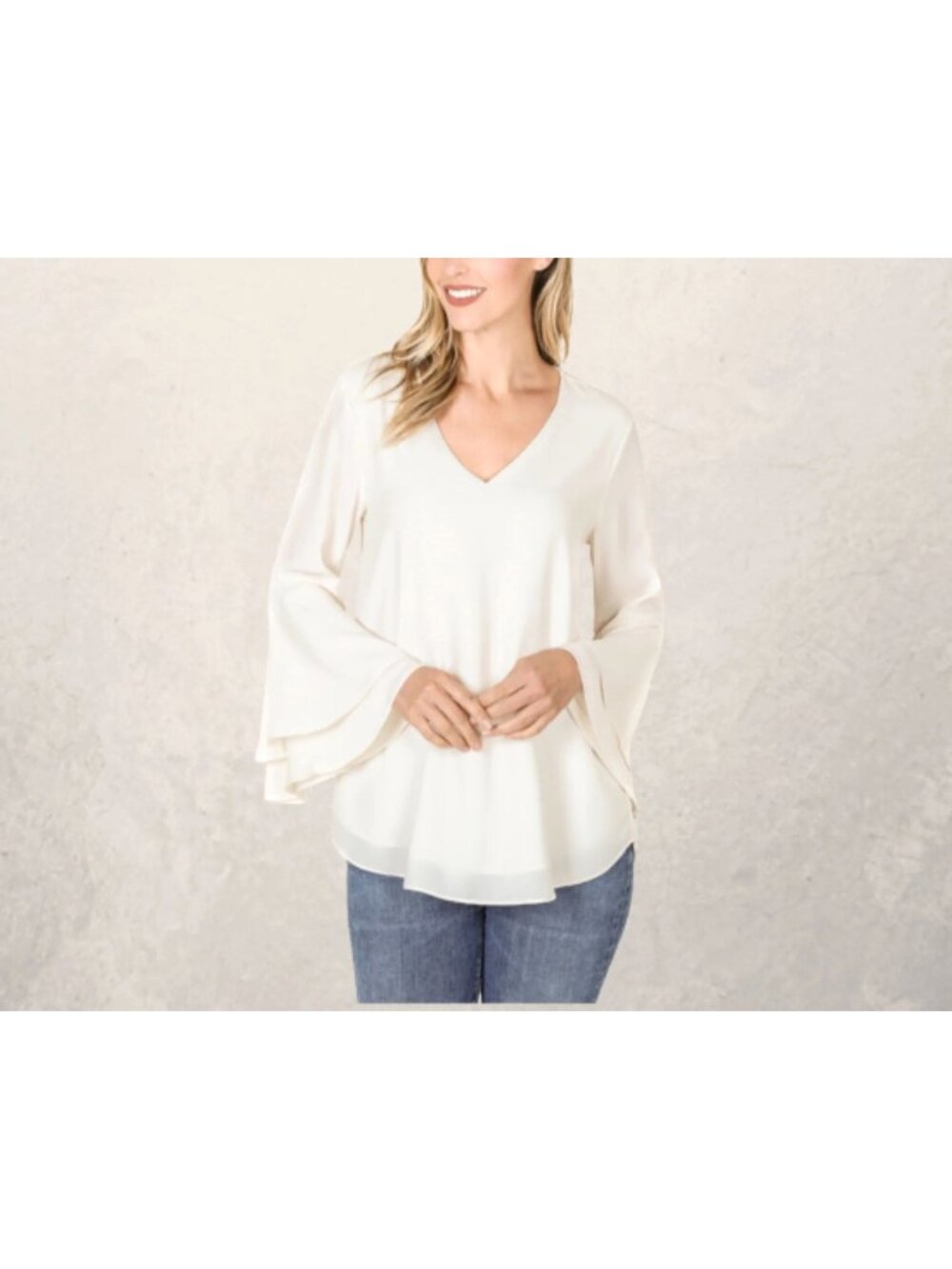 Alfani White Tiered Bell Sleeve Lined Blouse Top Shirt Size 4 V-Neck Tunic